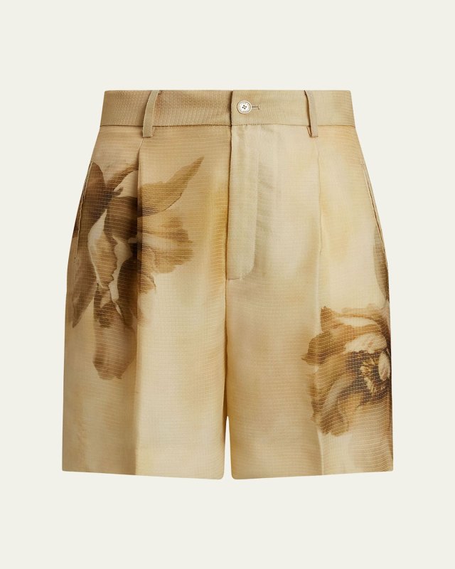 Tracy Pleated Floral Silk Gauze Shorts